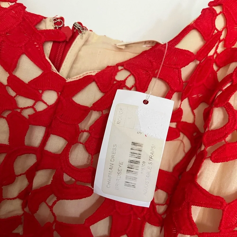 NWT Birdseye Red Lace Overlay Dress - Picture 4 of 6
